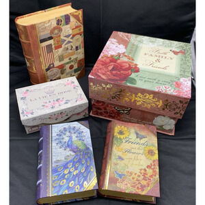 Lot of 5 Decorative Book Gift Boxes Floral Peacock Butterflies Ashland Abbington